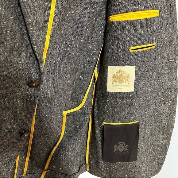 CIRCLE OF GENTLEMEN 100% Virgin Wool Grey Blazer Brown Suede Elbow Patch Size 50 - Picture 8 of 13